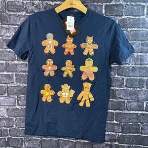 Marvel Men's Medium Gingerbread Cookie Avengers Holiday T-Shirt Navy Blue